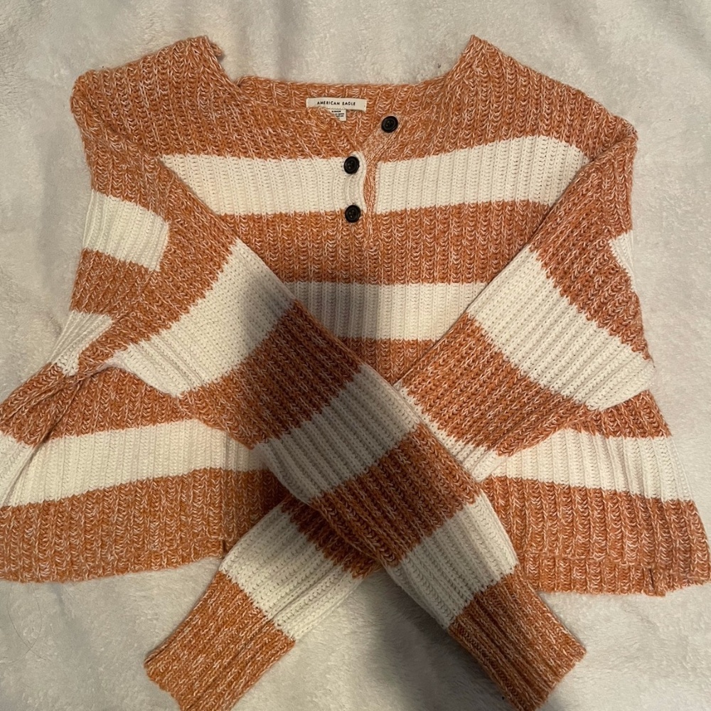 American eagle orange and white stripped long sleeve shirt size S
